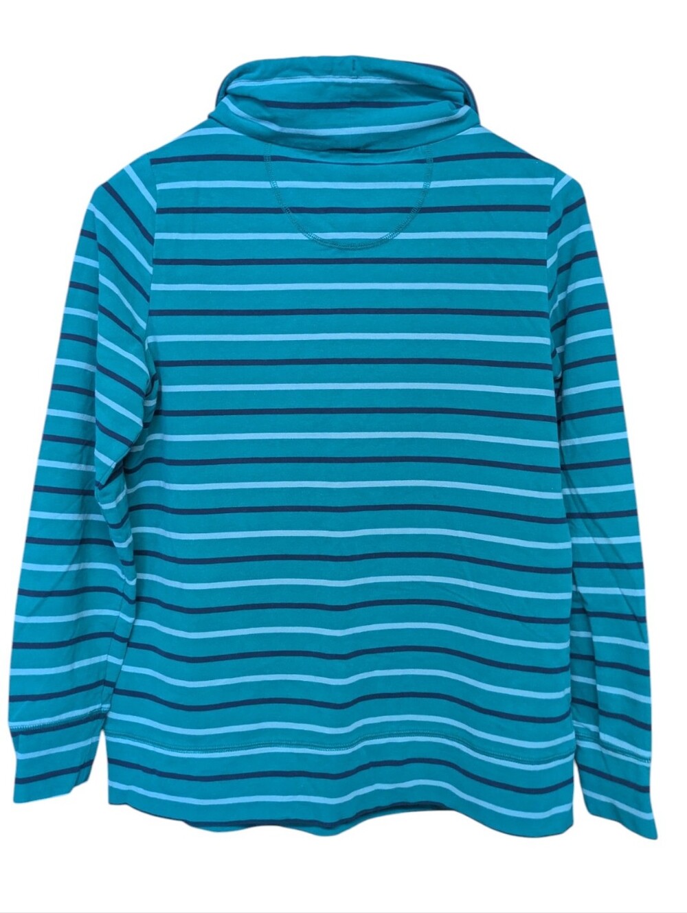 L.L. Bean Green Stripe Funnel Neck Cotton Sweatshirt Size Medium - Picture 2 of 6